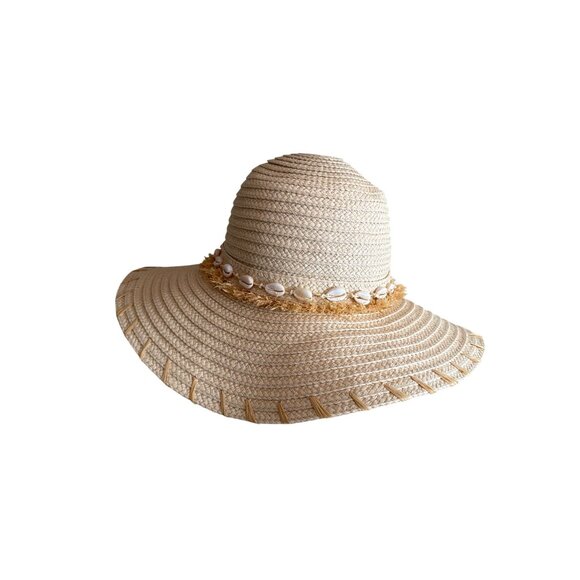 J. Jill Wide Brim Straw Sun Hat With Shells & Fringe Detail - Picture 3 of 5